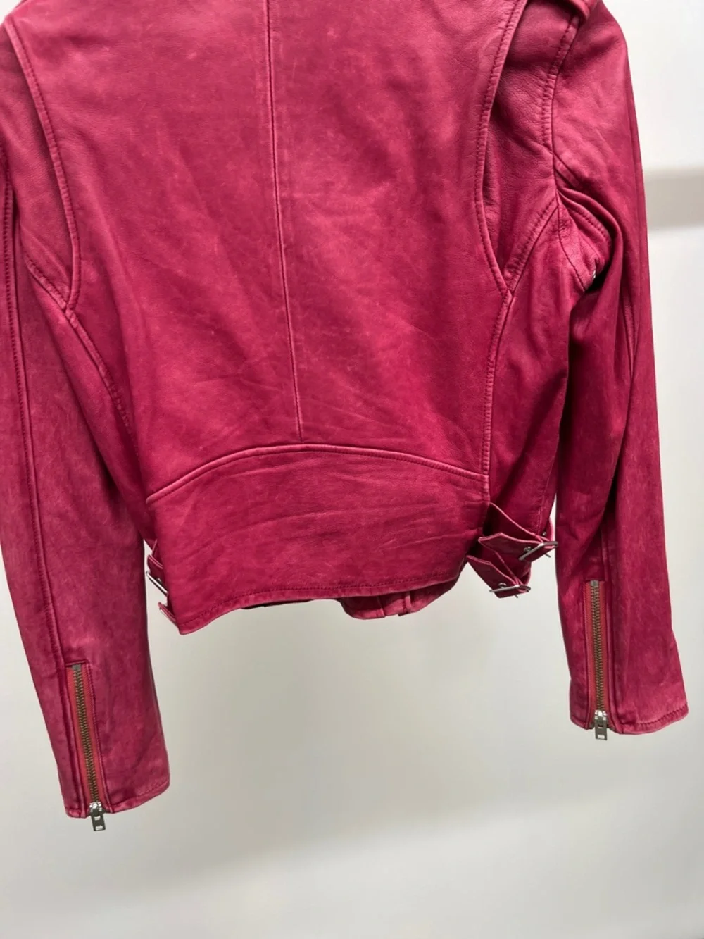 IRO Raspberry Leather Biker Jacket - Picture 8 of 9